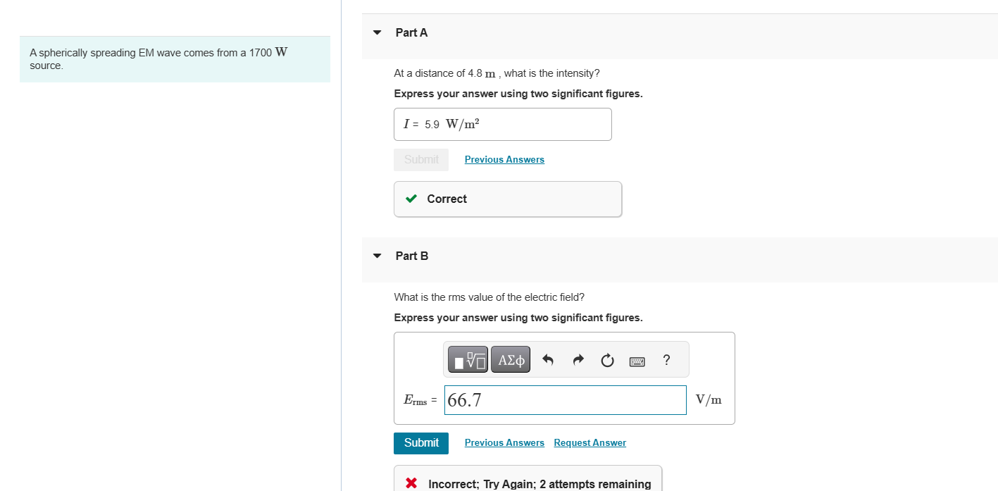 A spherically spreading EM wave comes from a 1 7