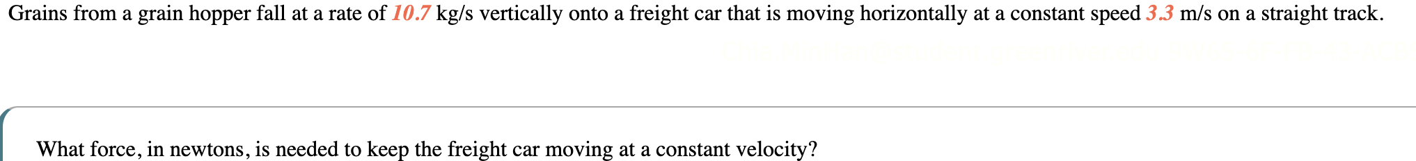 Grains from a grain hopper fall at a rate of \ (