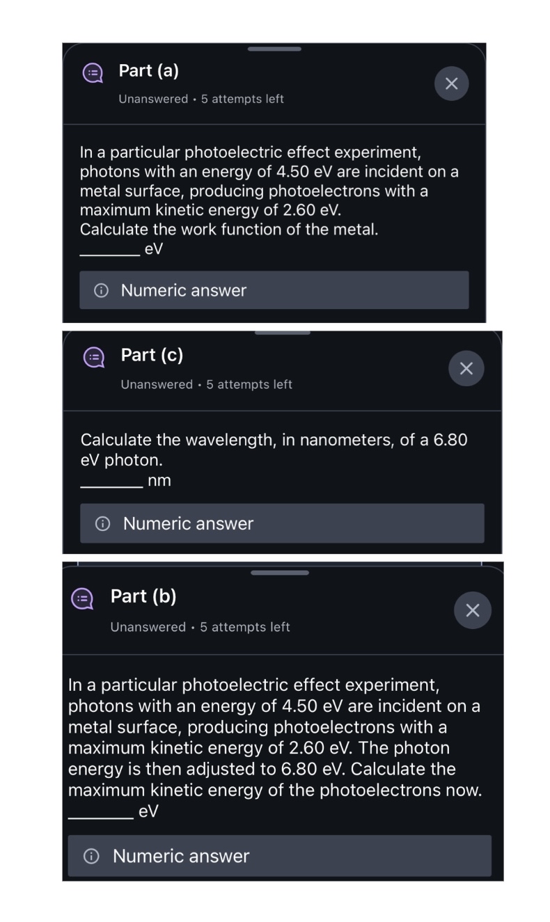 Part ( a ) Unanswered 5 attempts left In a