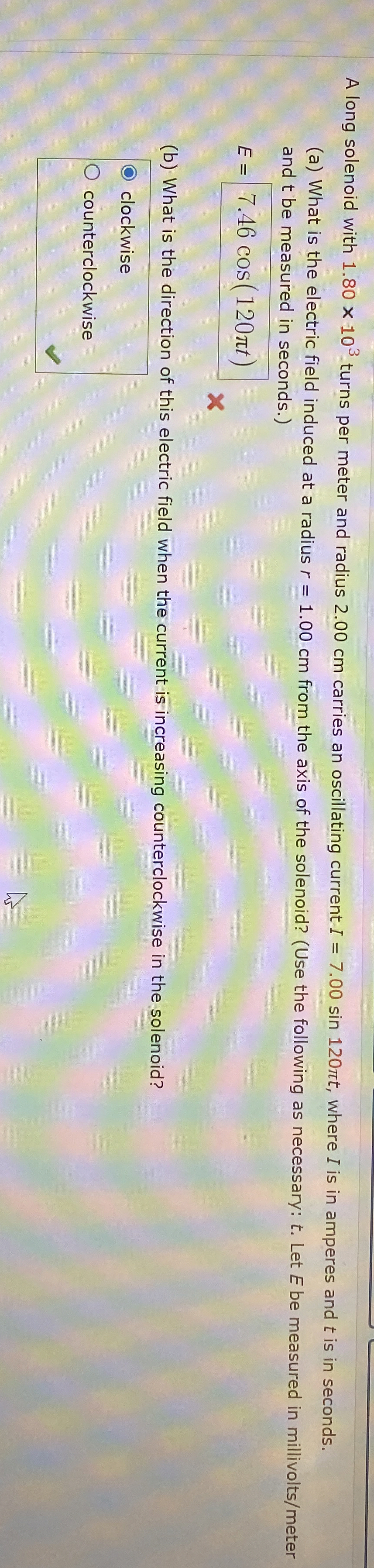 A long solenoid with 1 . 8 0 1 0 3 turns per