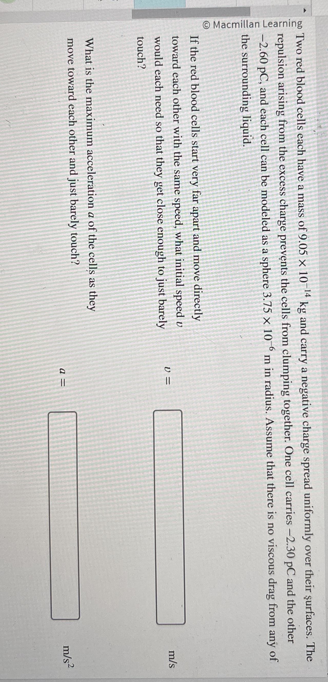 $ 0 0 red blood cells each have a mass of 9 . 0 5