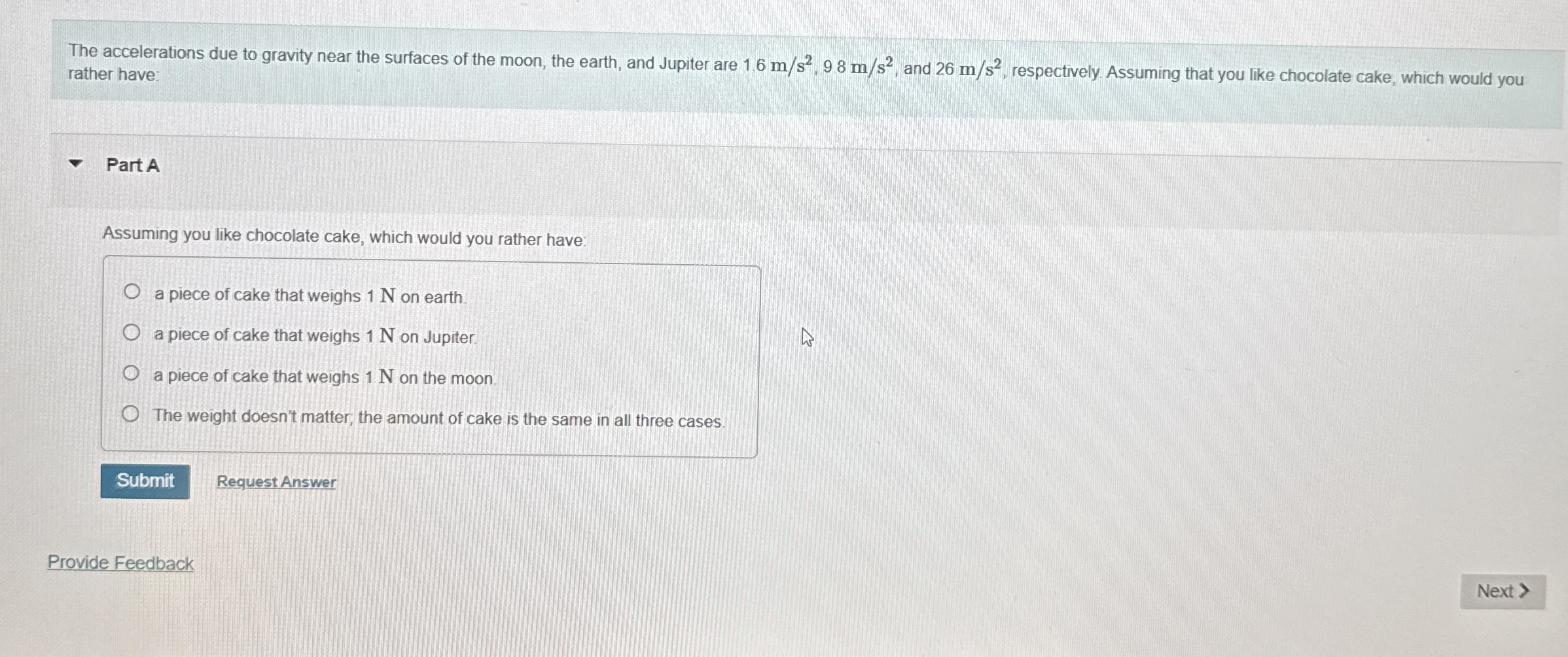 The accelerations due to gravity near the