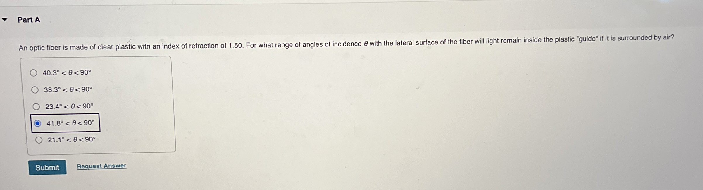 Part A An optic fiber is made of clear plastic