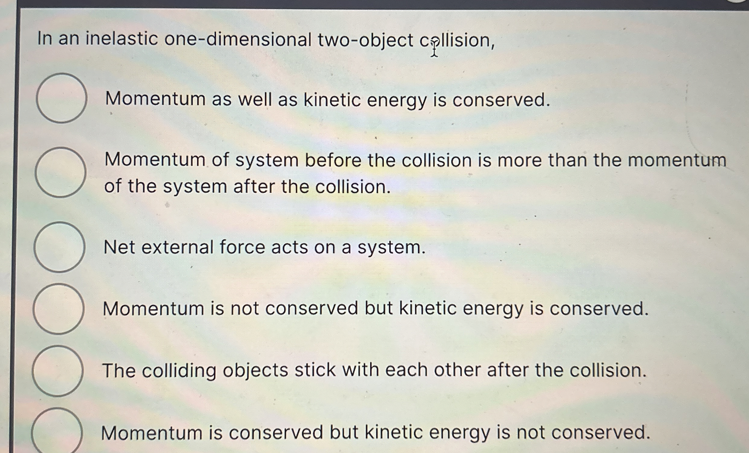 In an inelastic one - dimensional two - object