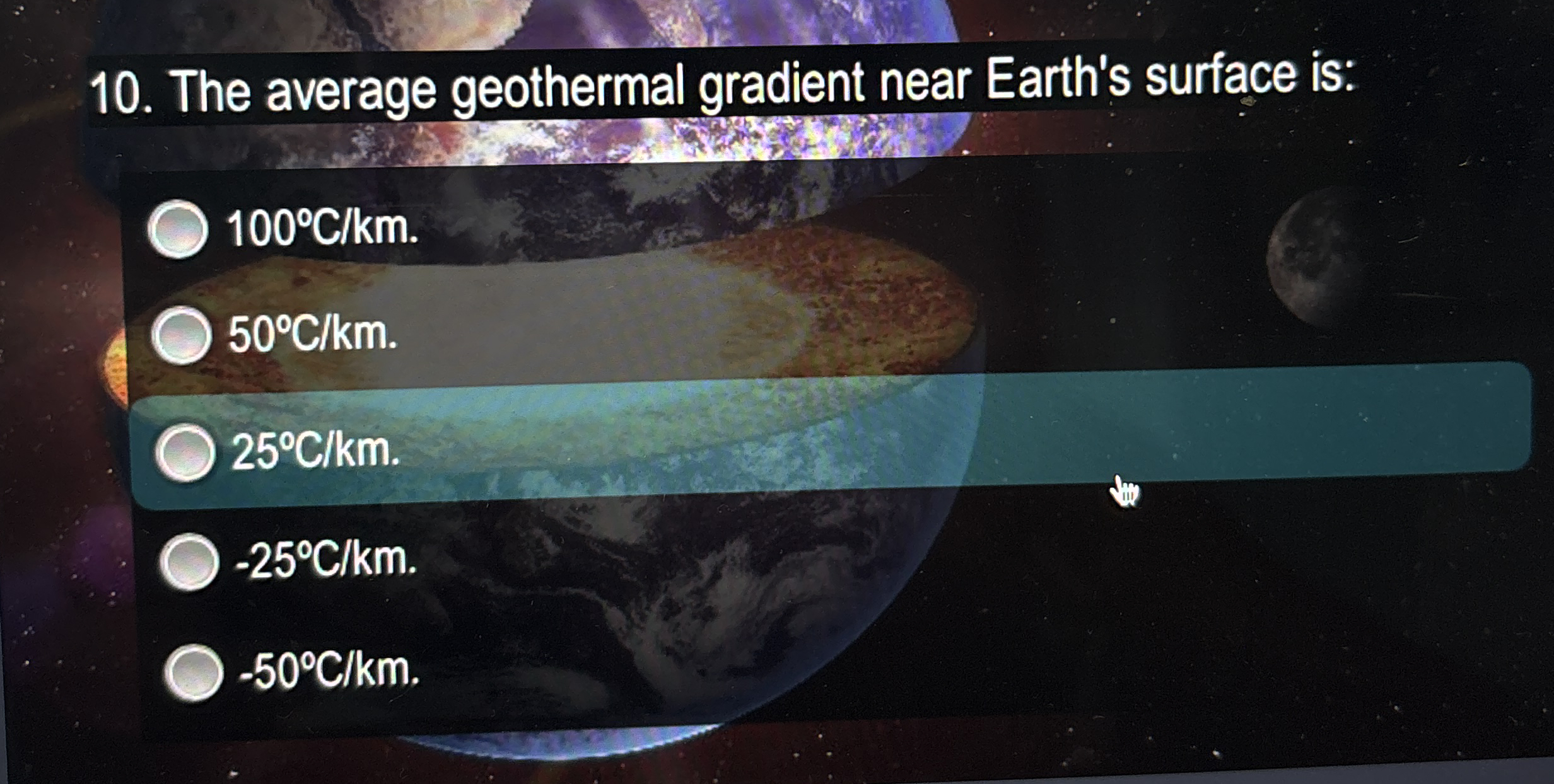 The average geothermal gradient near Earth's