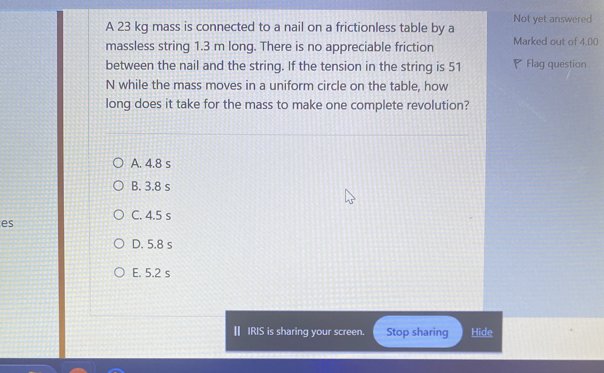 A 2 3 kg mass is connected to a nail on a