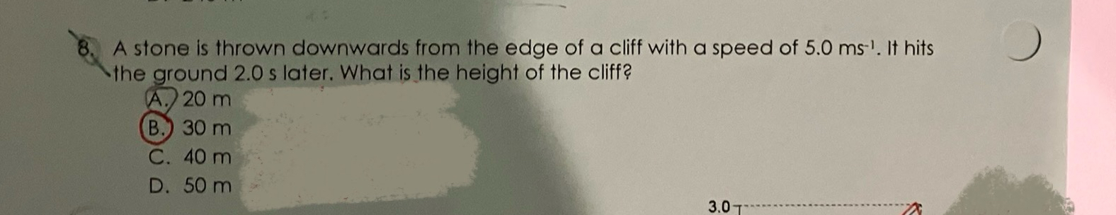 A stone is thrown downwards from the edge of a