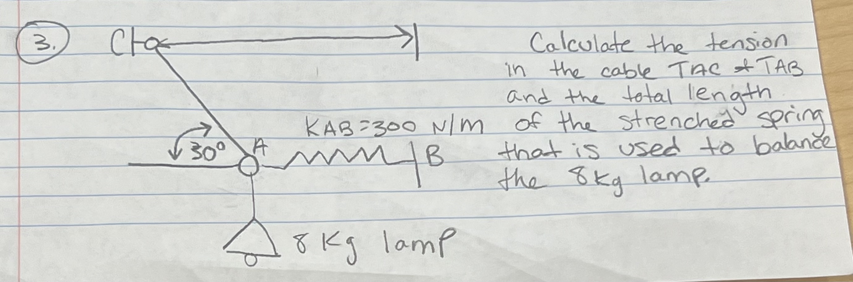 ( 3 . ) Calculate the tension in the cable TAC +