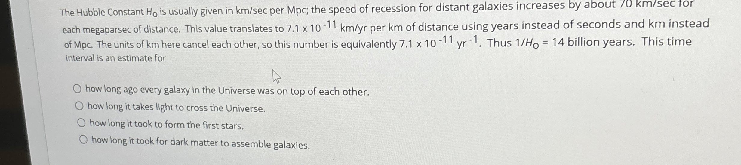 The Hubble Constant H 0 is usually given in k m s