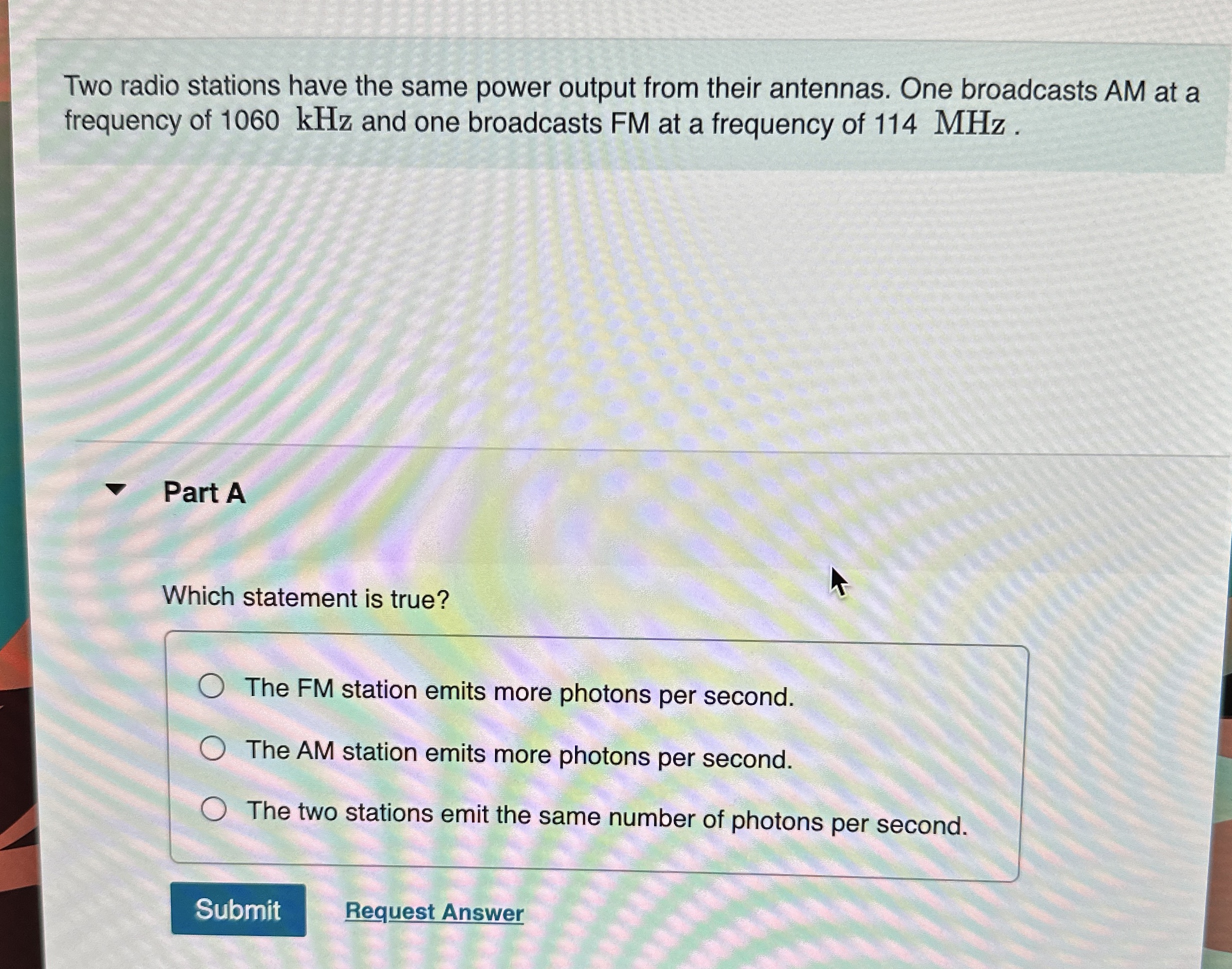 Two radio stations have the same power output