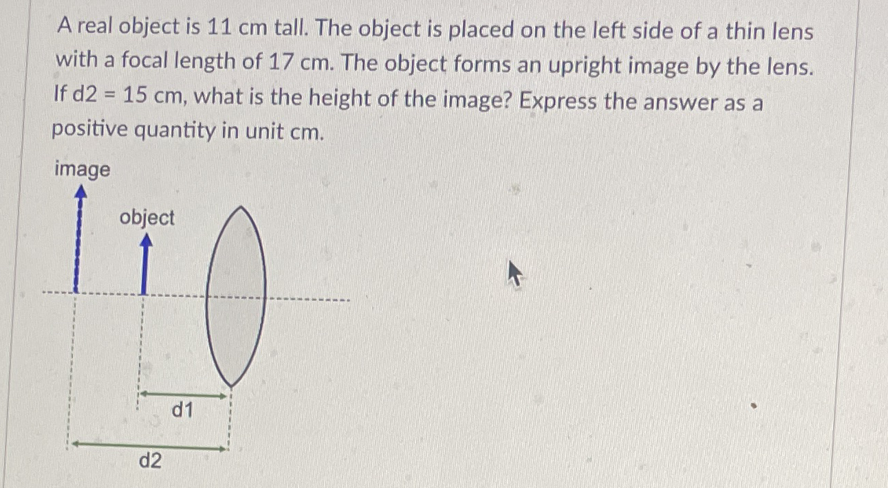 A real object is 1 1 cm tall. The object is
