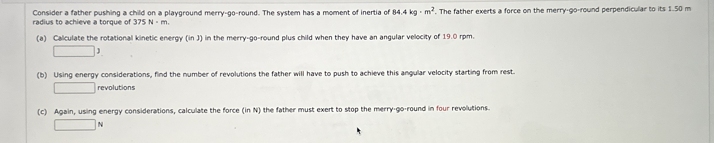 Consider a father pushing a child on a playground
