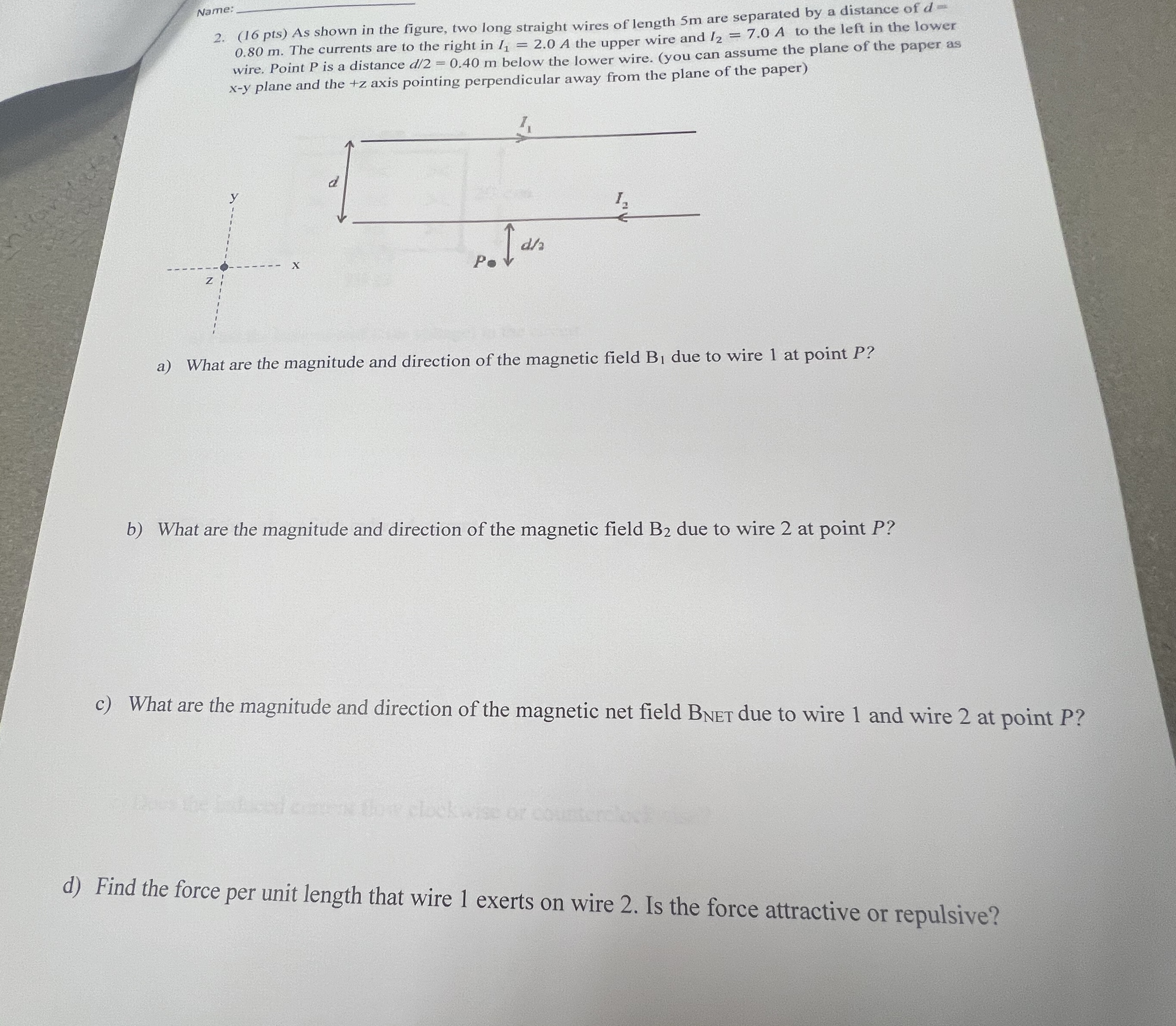 ( 1 6 pts ) As shown in the figure, two long