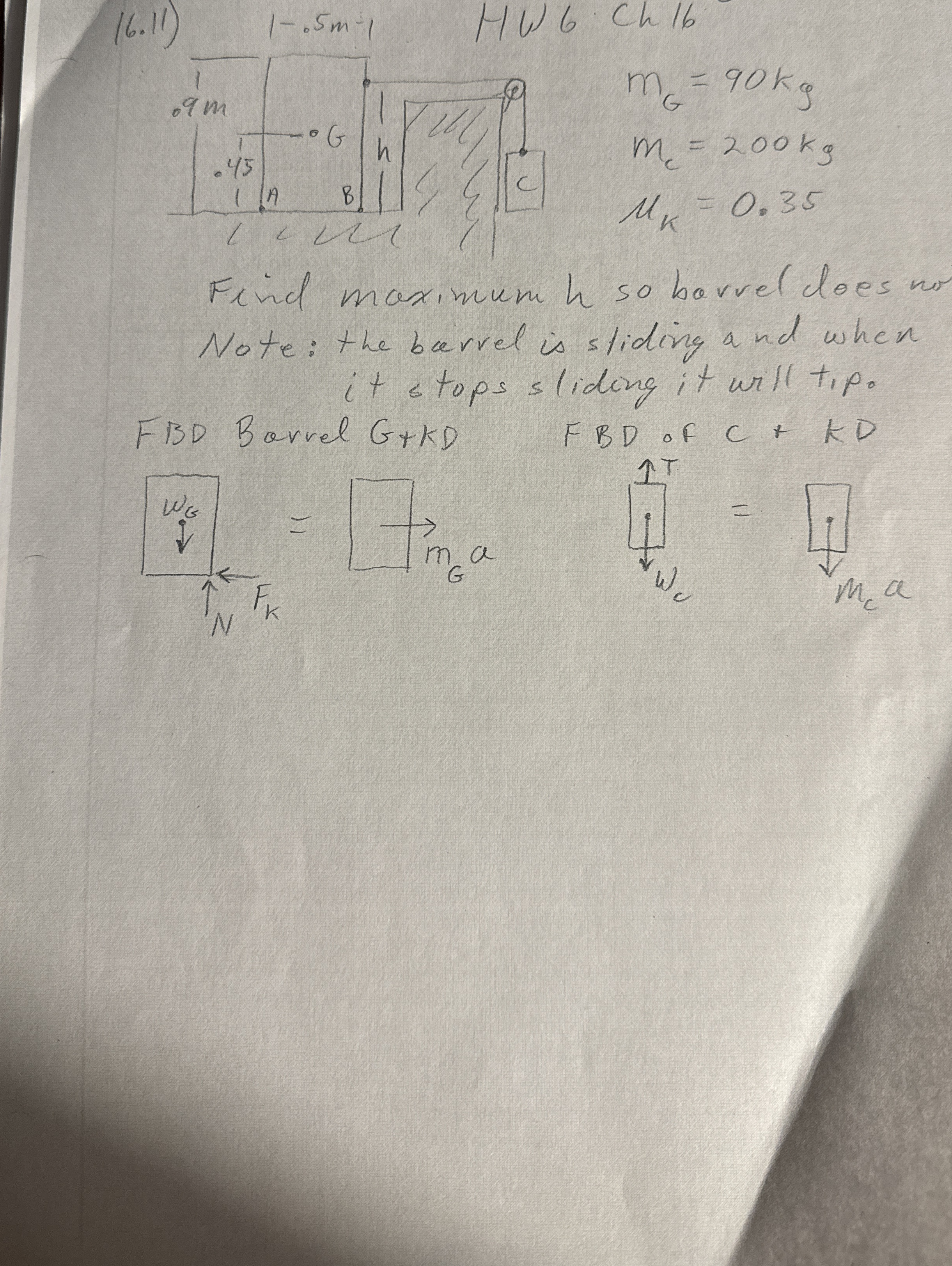6 ch 1 6 m G = 9 0 k g m c = 2 0 0 k g k = 0 . 3