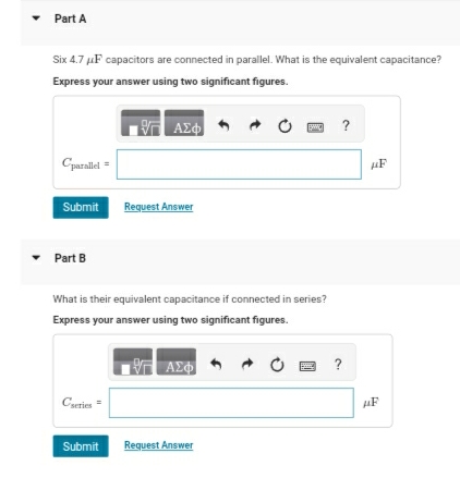 Part A Six 4 . 7 F capacitors are connected in