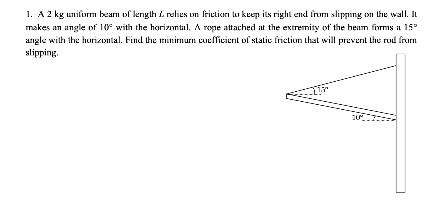 1 . A 2 kg uniform beam of length \ ( L \ )