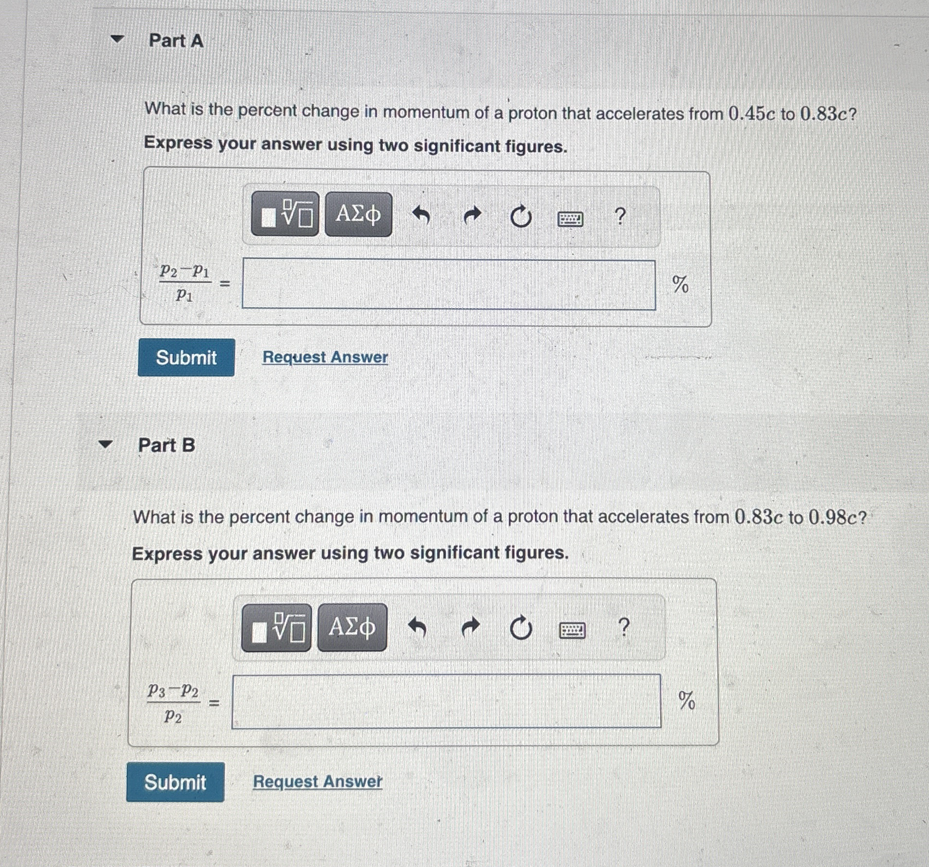 Part A What is the percent change in momentum of