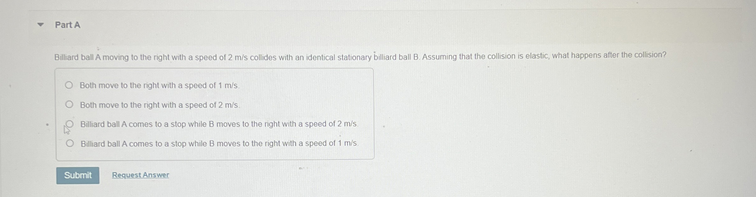 Part A Billiard ball A moving to the right with a