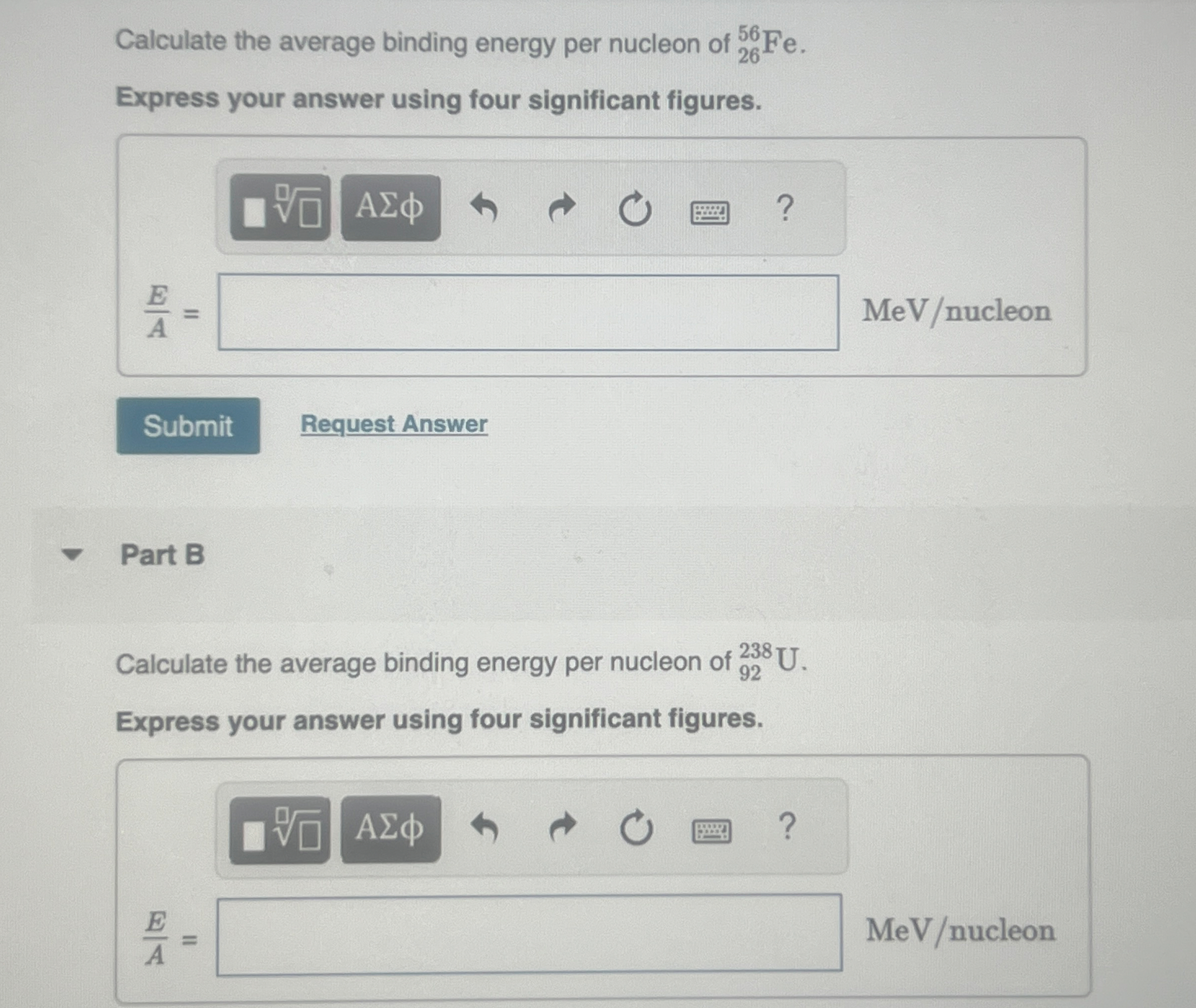 Calculate the average binding energy per nucleon
