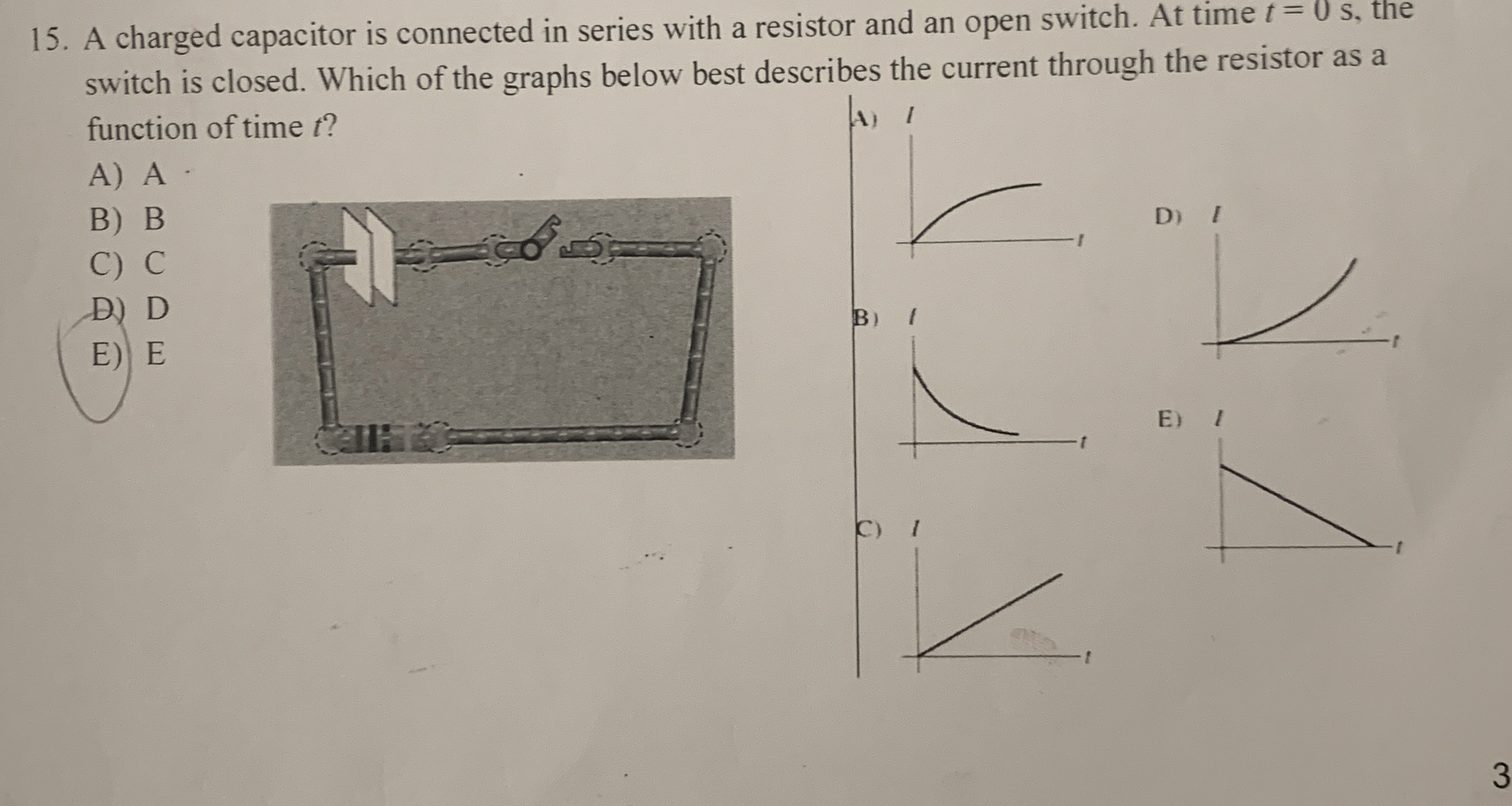 A charged capacitor is connected in series with a