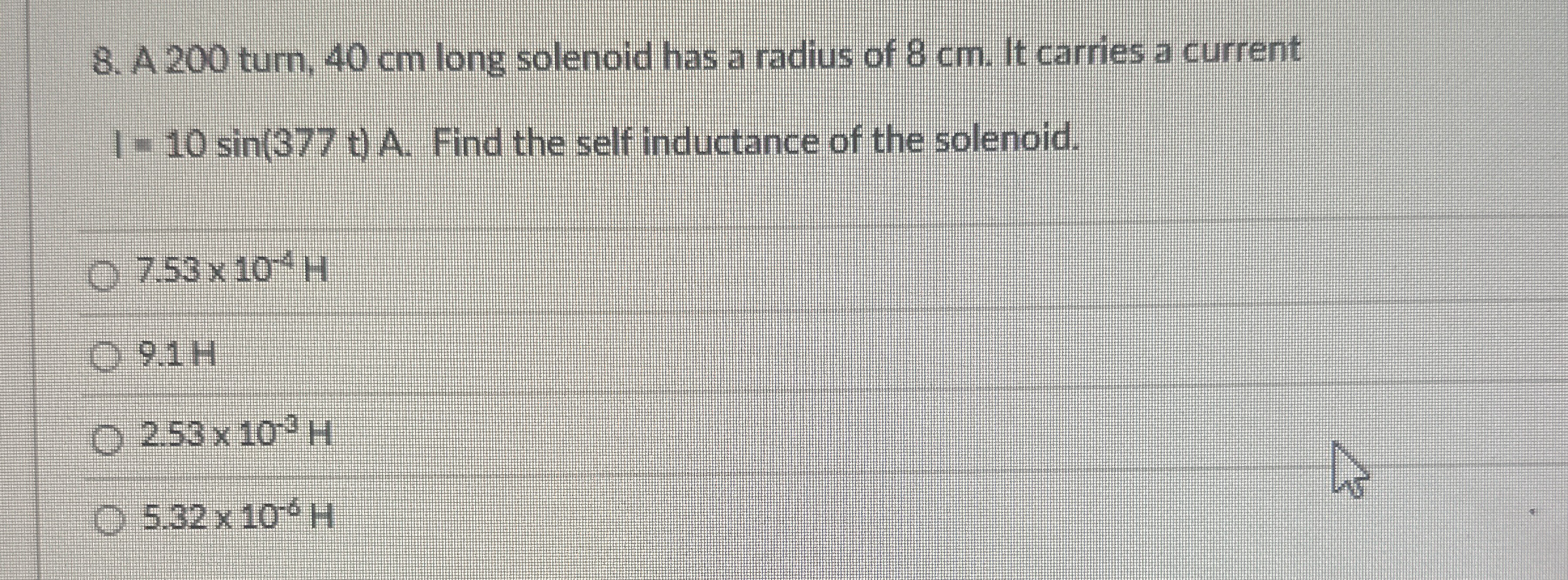 A 2 0 0 turn, 4 0 cm long solenoid has a radius