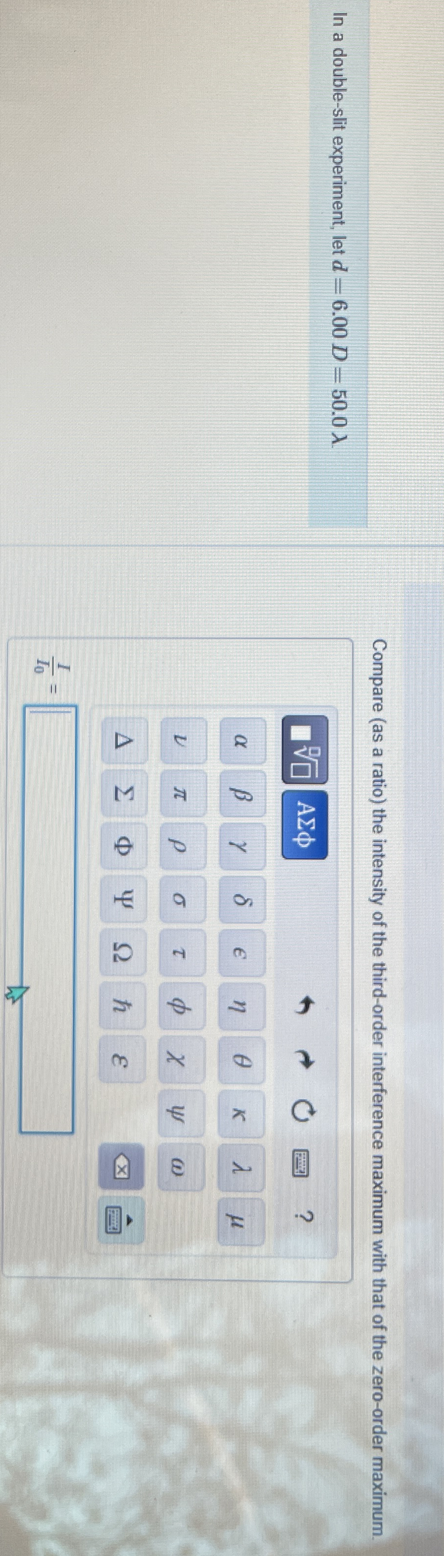 In a double - slit experiment, let d = 6 . 0 0 D
