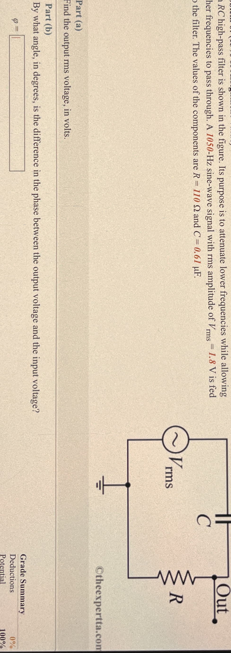 R C high - pass filter is shown in the figure.