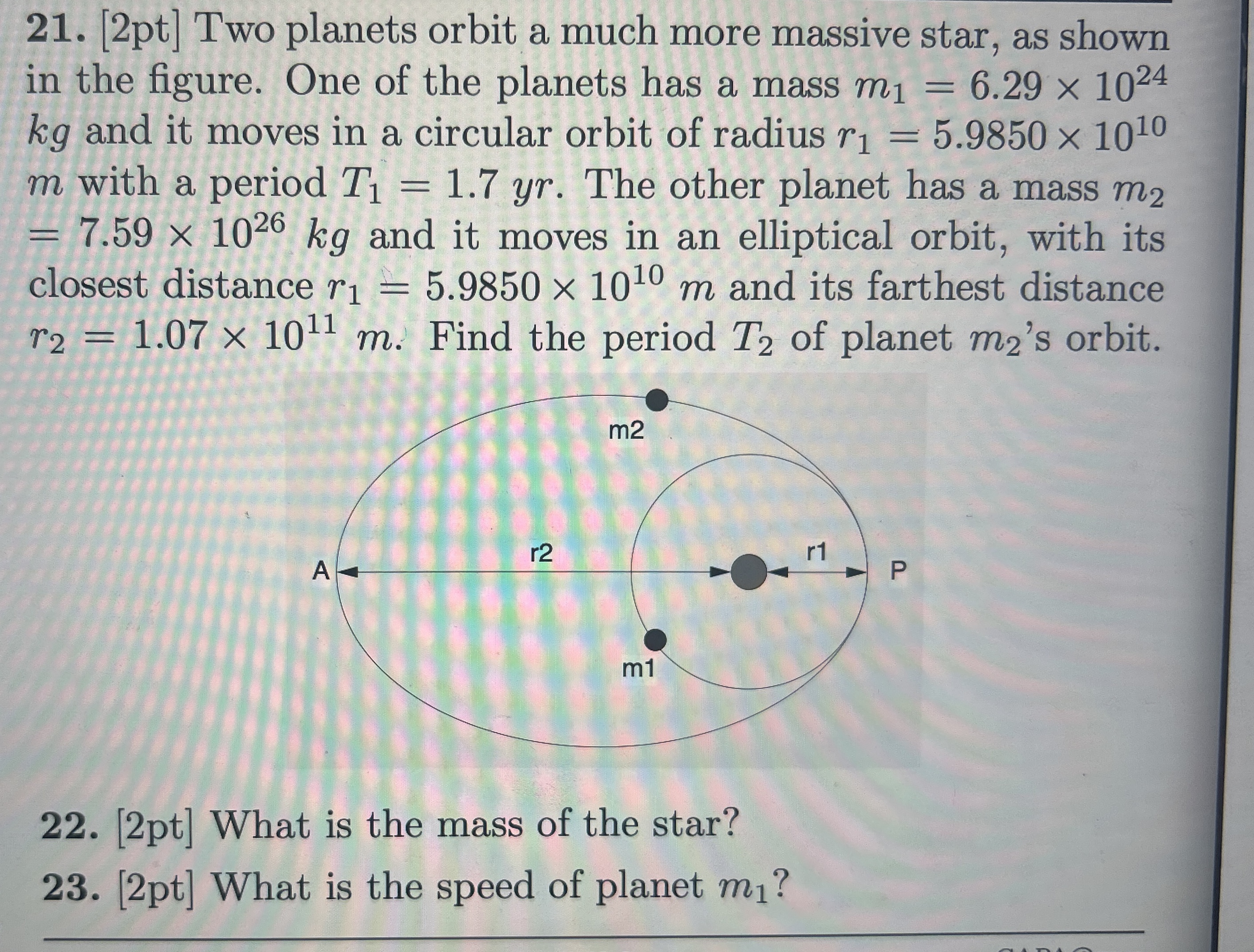 [ 2 pt ] Two planets orbit a much more massive