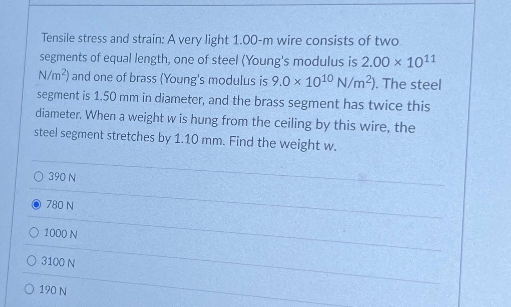 Tensile stress and strain: A very light 1 . 0 0 -
