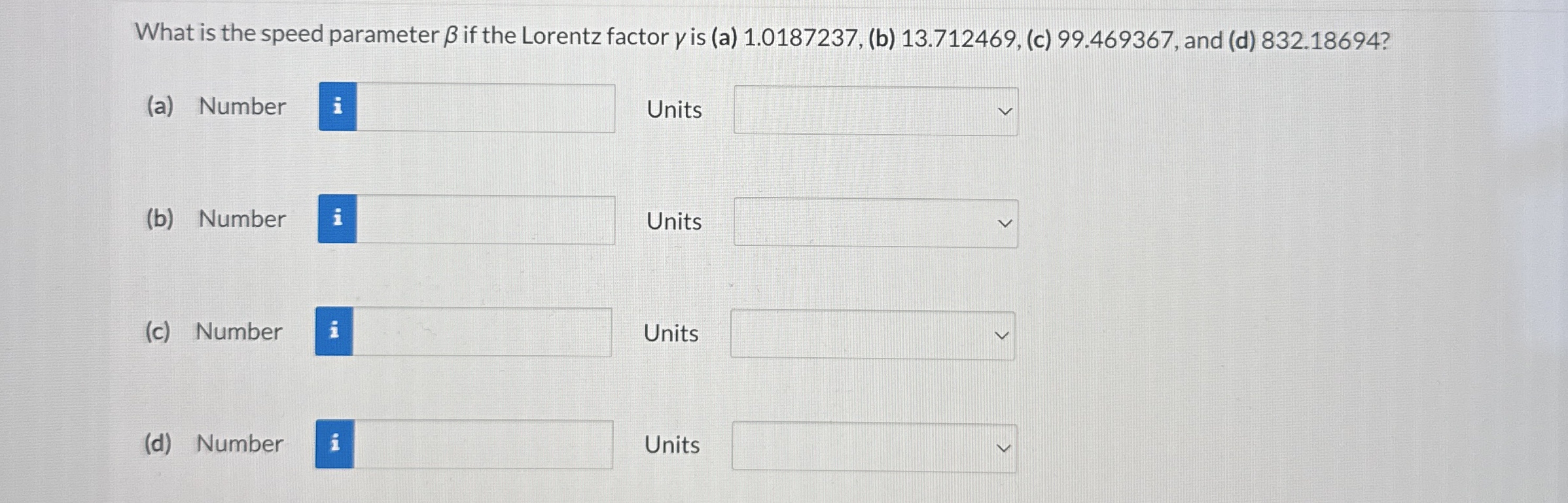 What is the speed parameter if the Lorentz factor