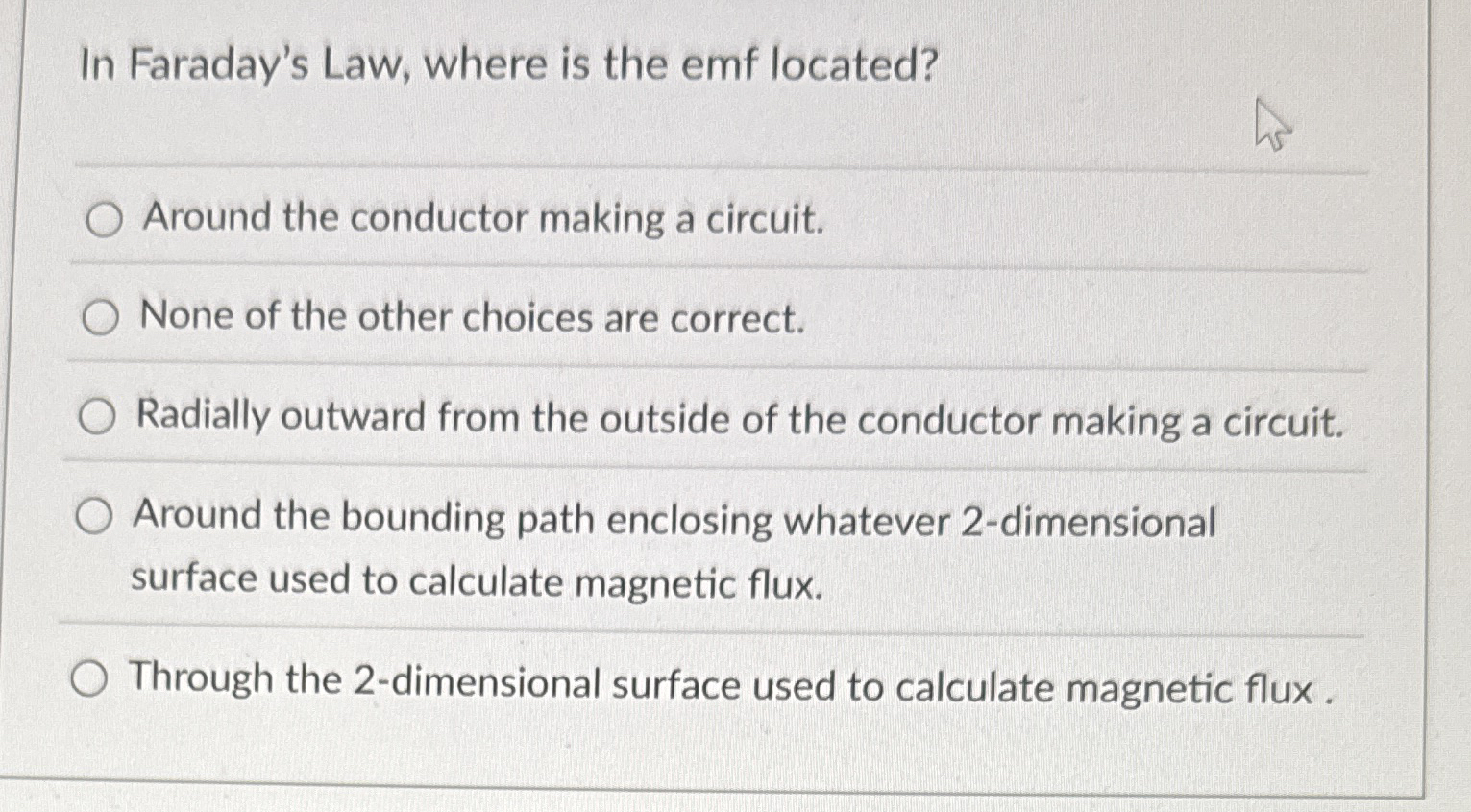 In Faraday's Law, where is the emf located?