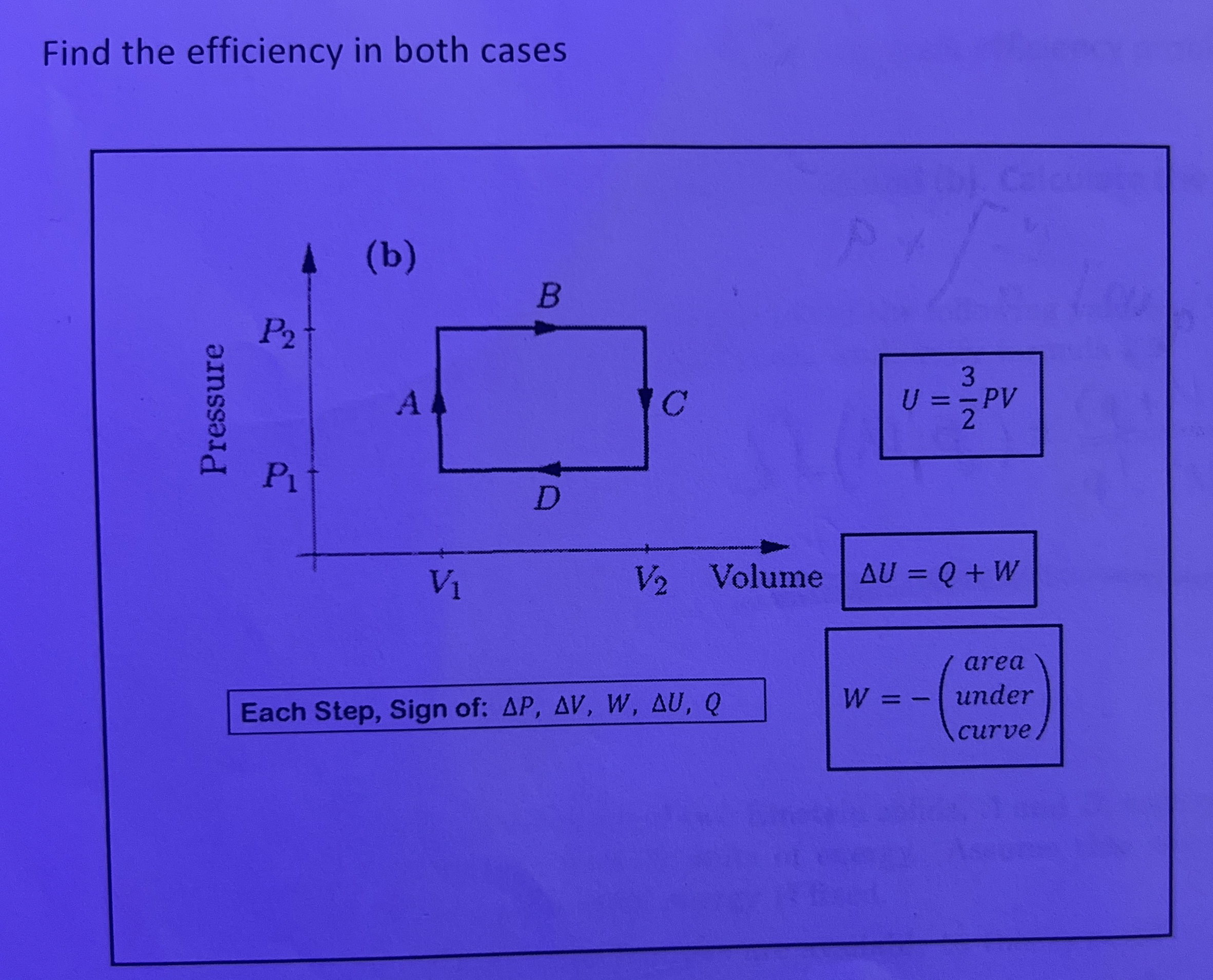 Find the efficiency in both cases U = 3 2 P V