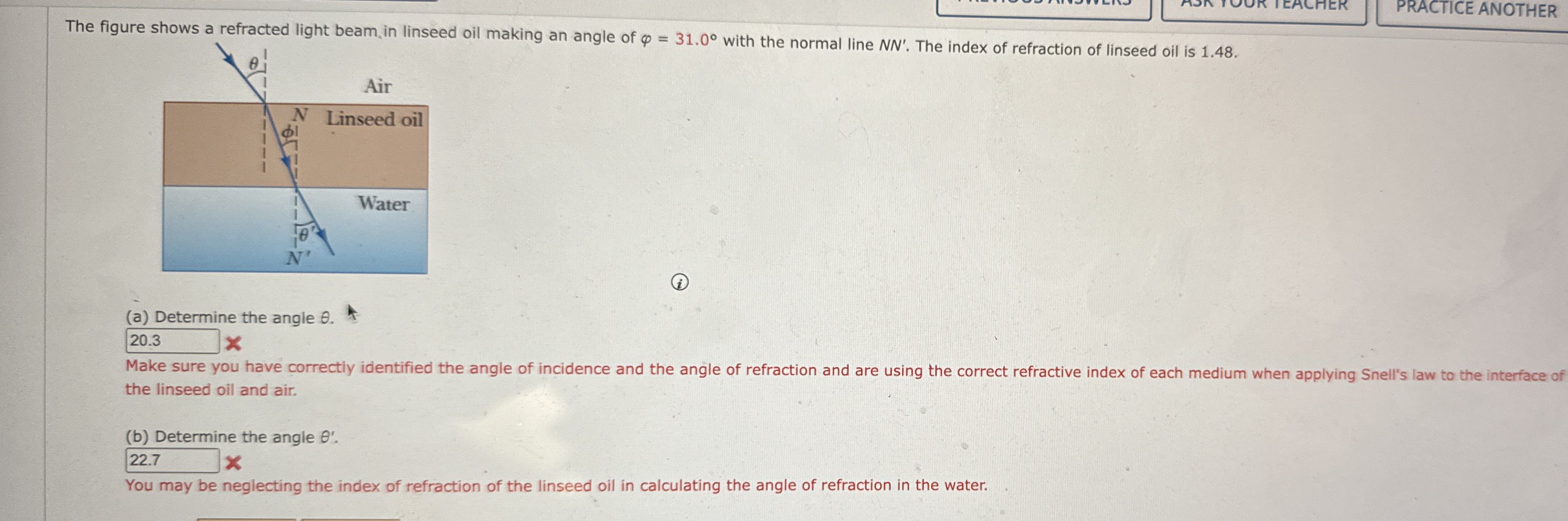 PRACTICE ANOTHER The figure shows a refracted