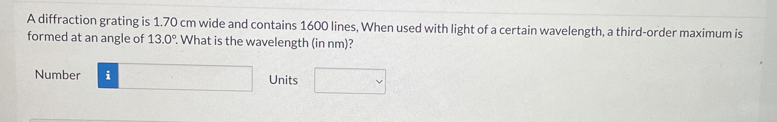 A diffraction grating is 1 . 7 0 cm wide and