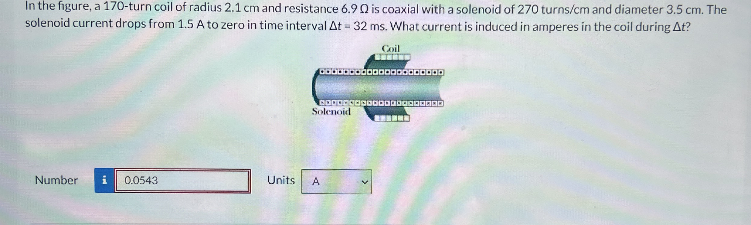 In the figure, a 1 7 0 - turn coil of radius 2 .