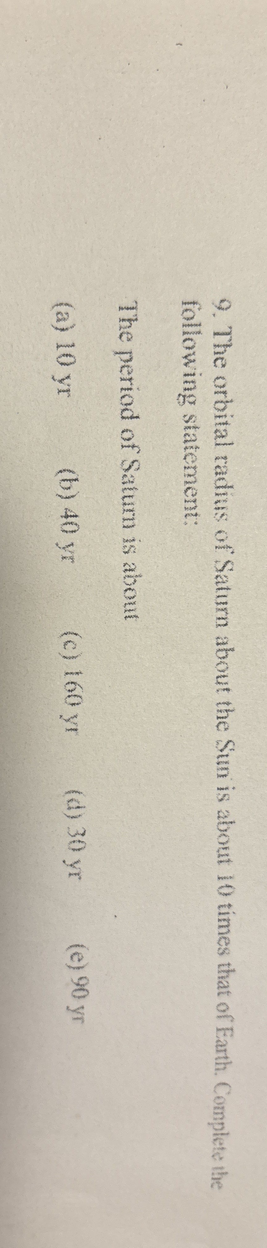 The orbital radius of Saturn about the Sin is