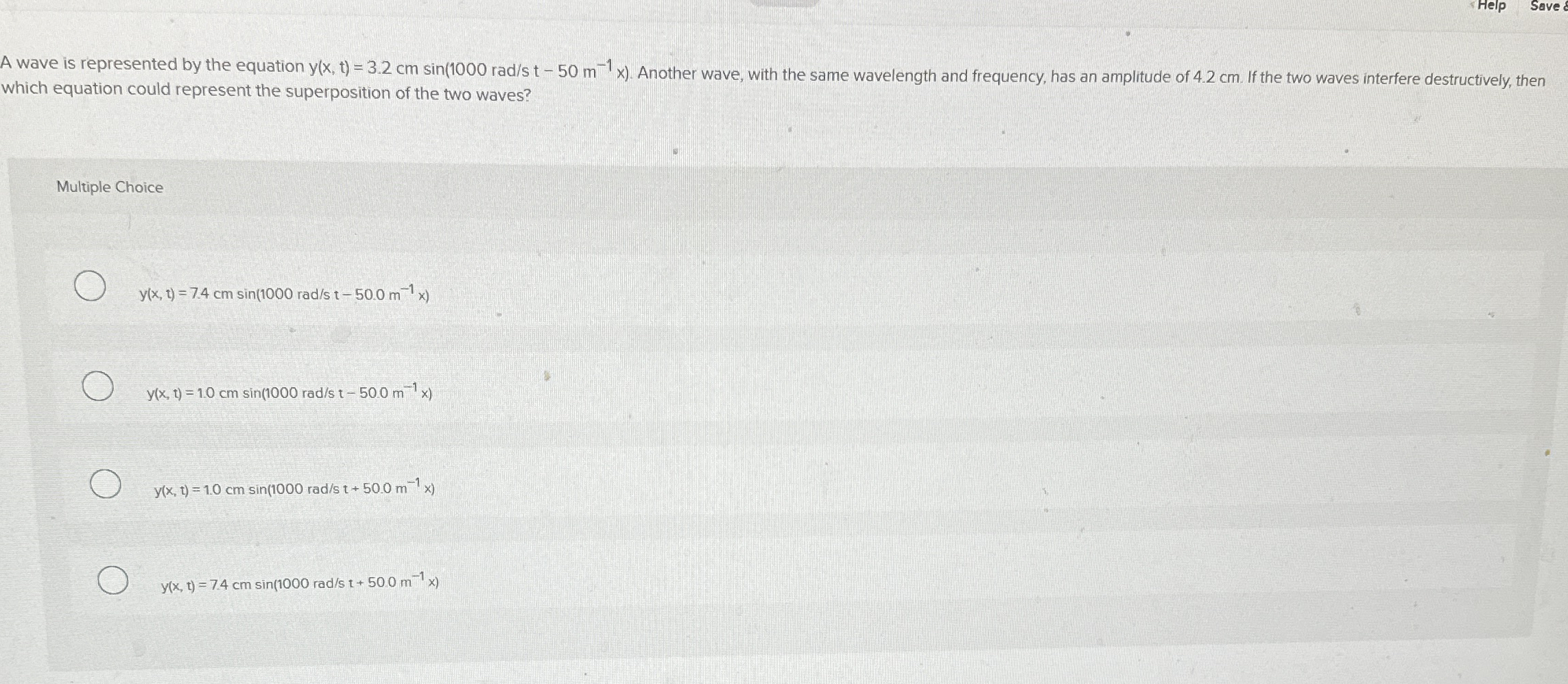 Help Save & A wave is represented by the equation