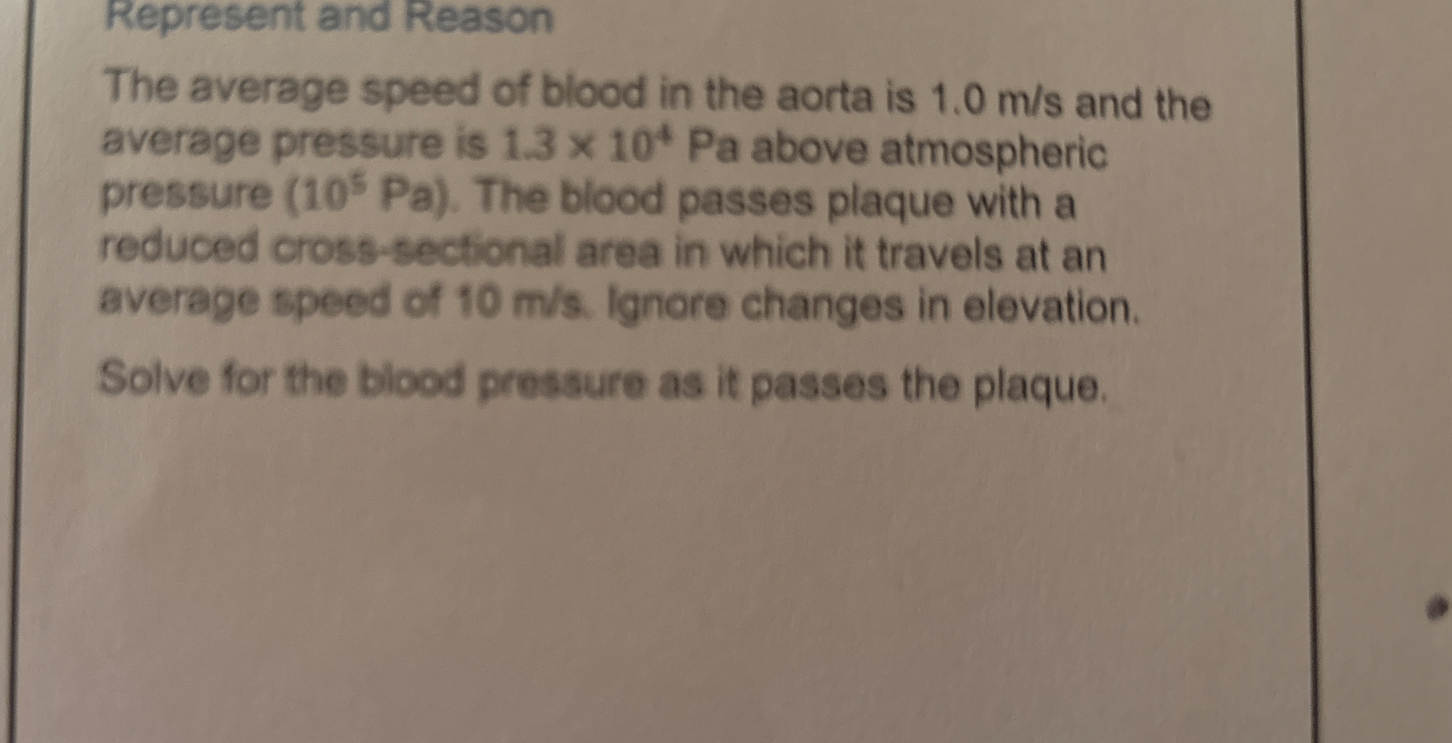 Represent and Reason The average speed of blood