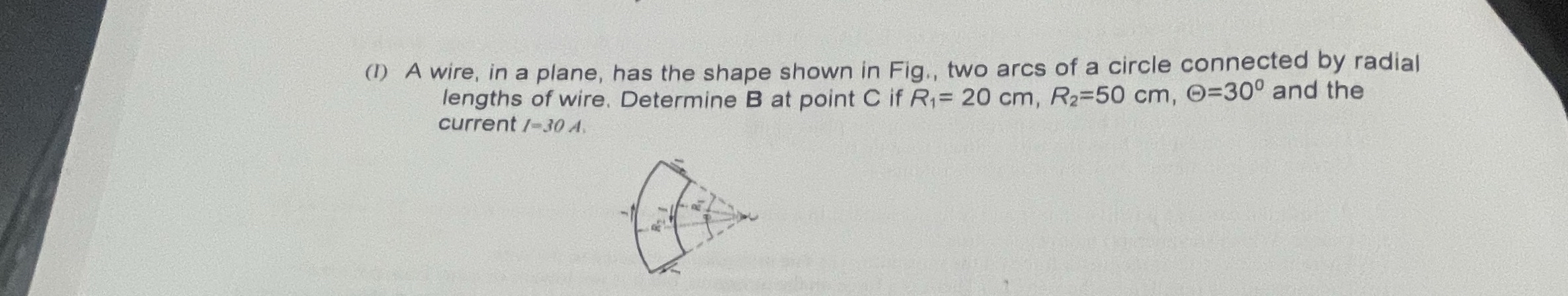 ( 1 ) A wire, in a plane, has the shape shown in