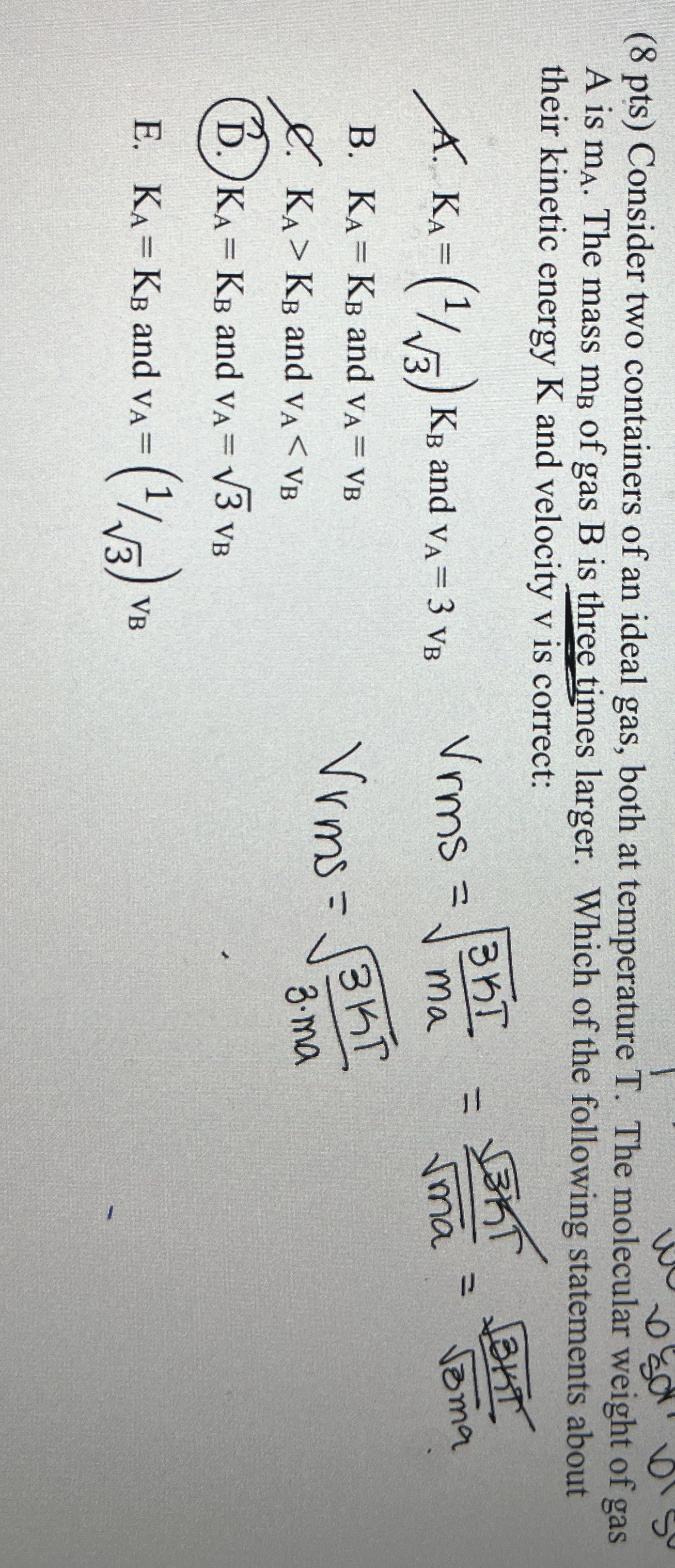 ( 8 pts ) Consider two containers of an ideal