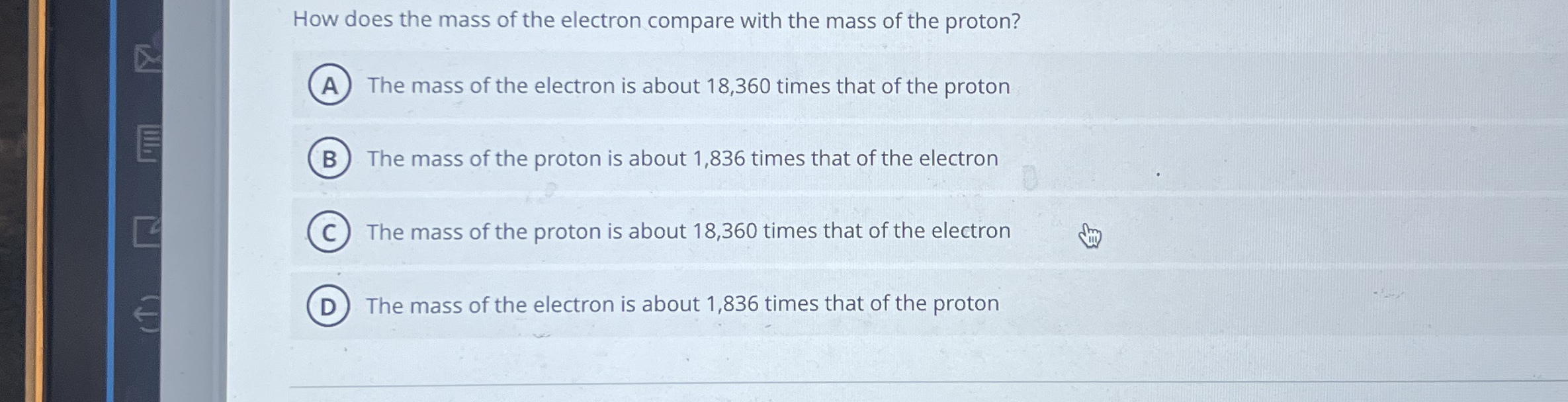 How does the mass of the electron compare with