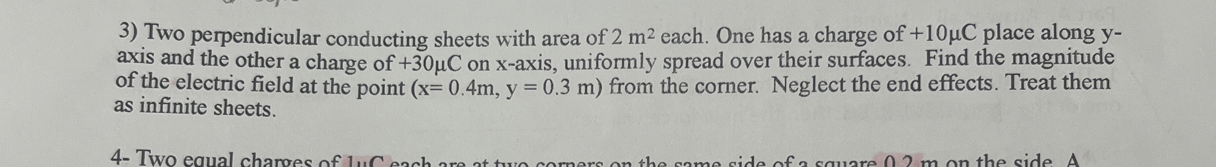 Two perpendicular conducting sheets with area of