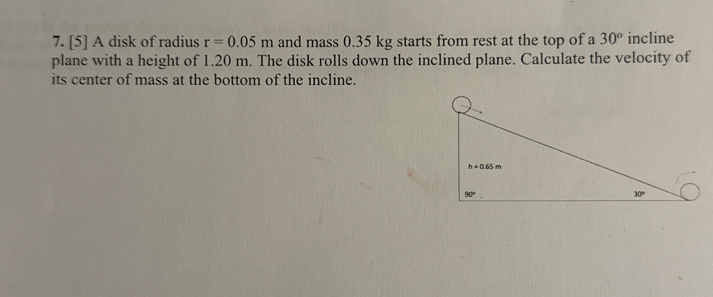 [ 5 ] A disk of radius r = 0 . 0 5 m and mass 0 .
