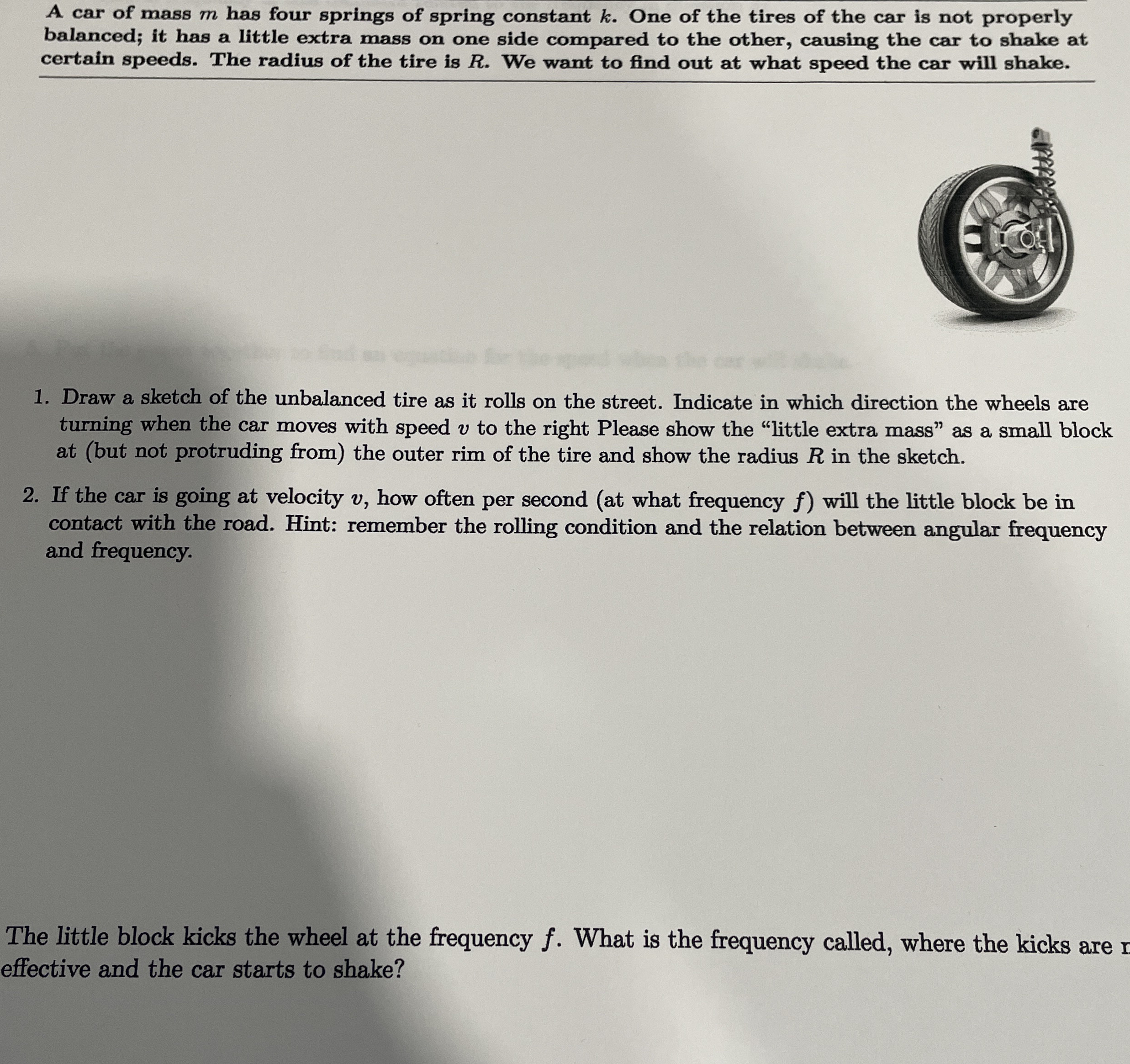 A car of mass m has four springs of spring