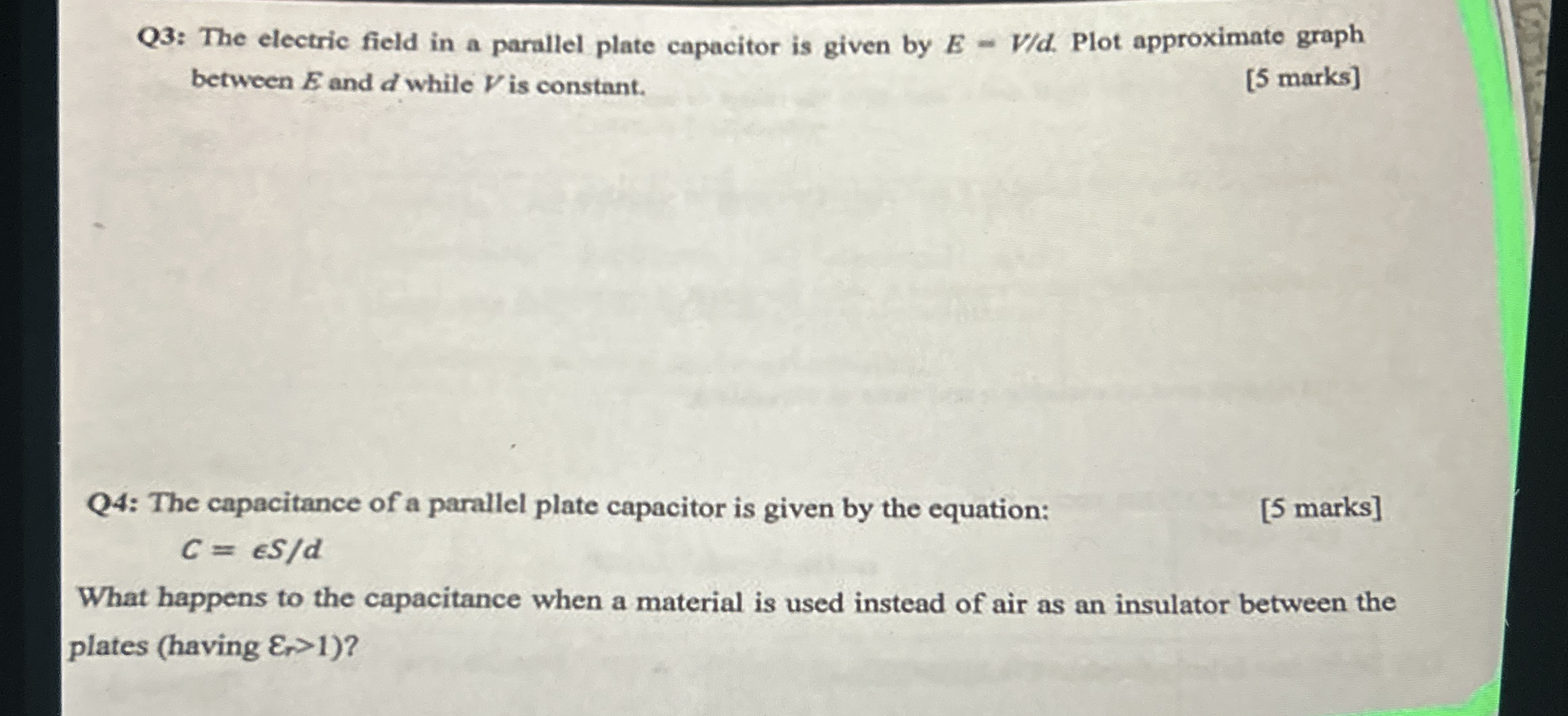 Q 3 : The electric field in a parallel plate