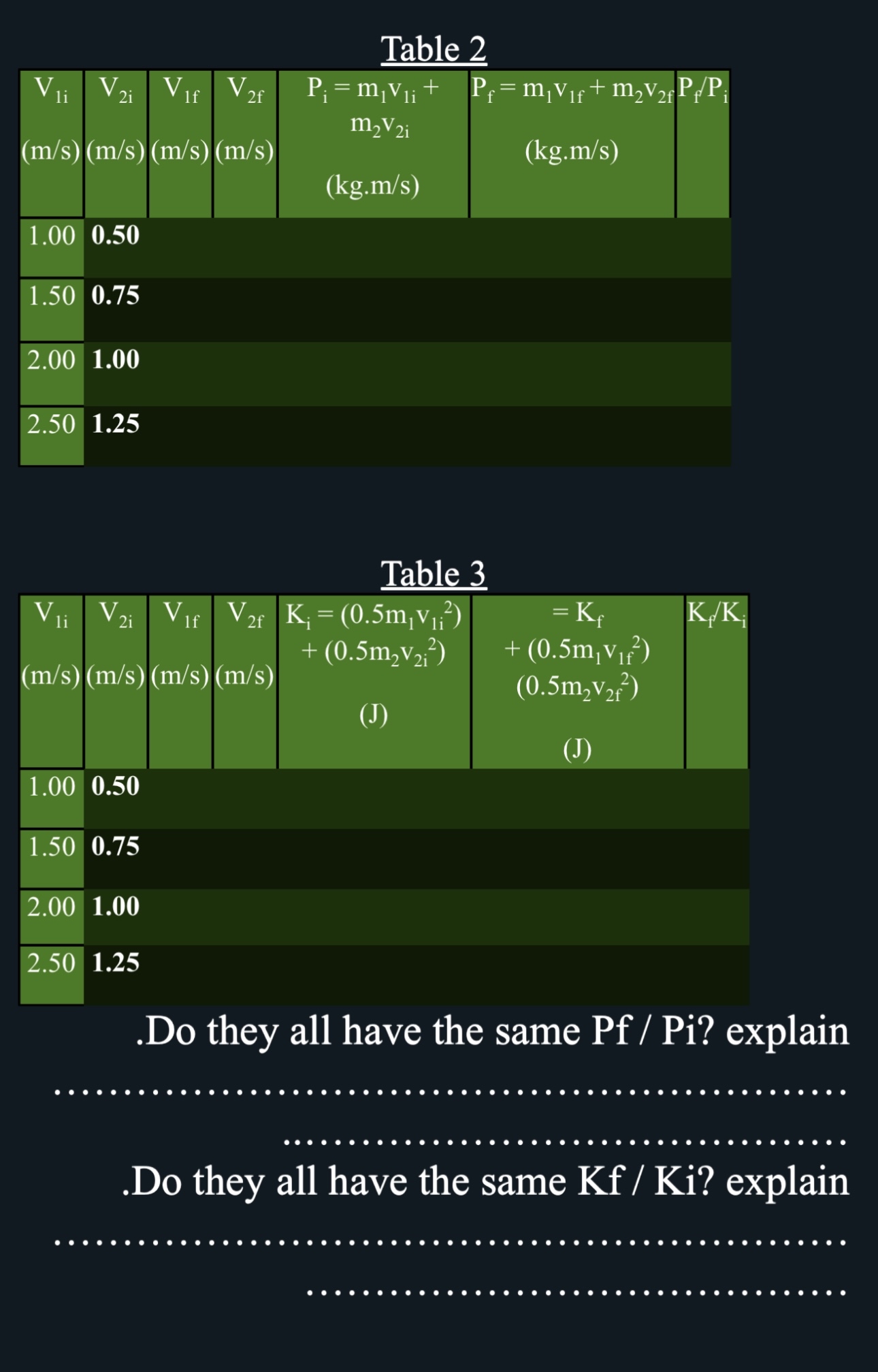 Part ( 2 ) : Elastic Collision b ) m 1 ! = m 2 :