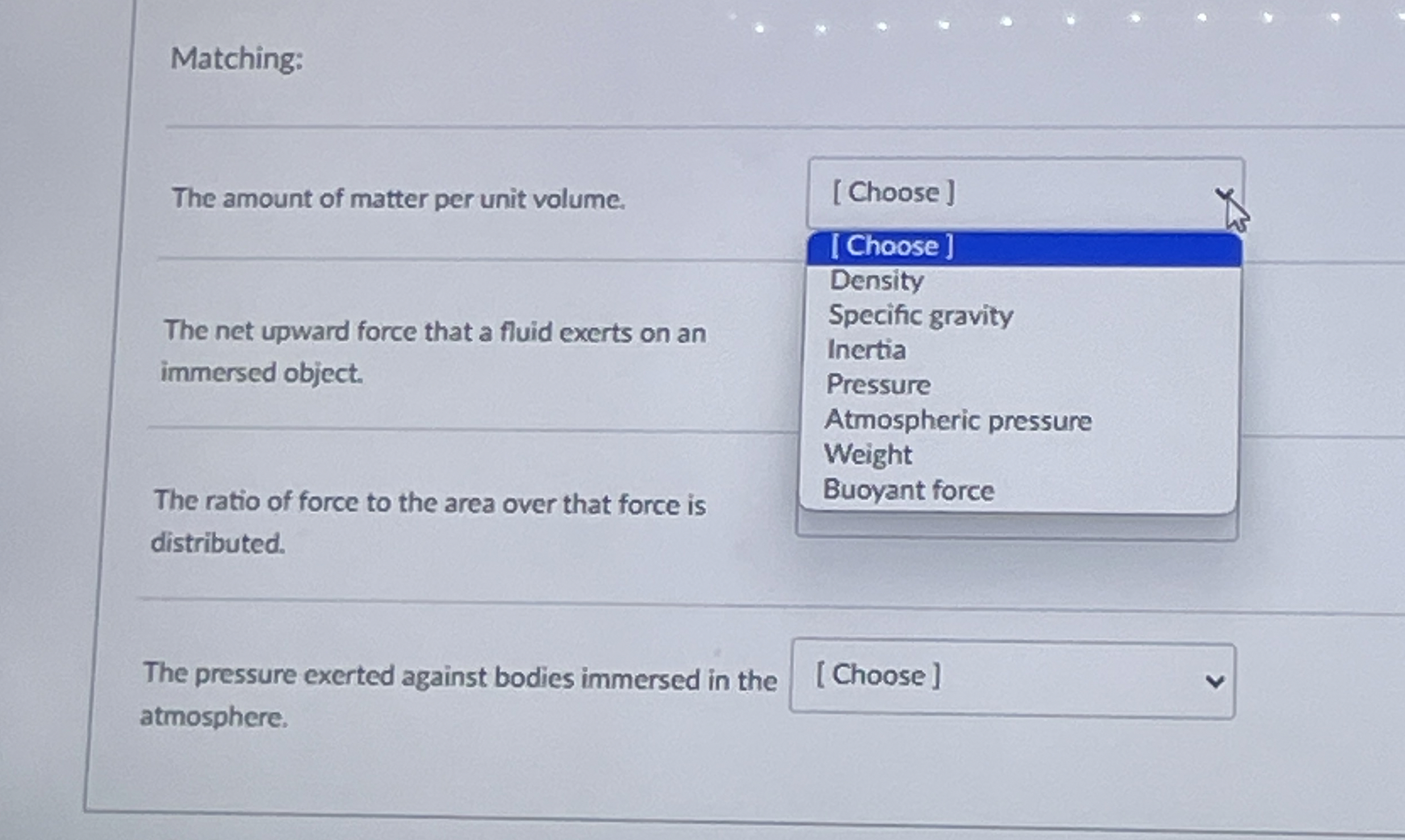 Matching: The amount of matter per unit volume. [