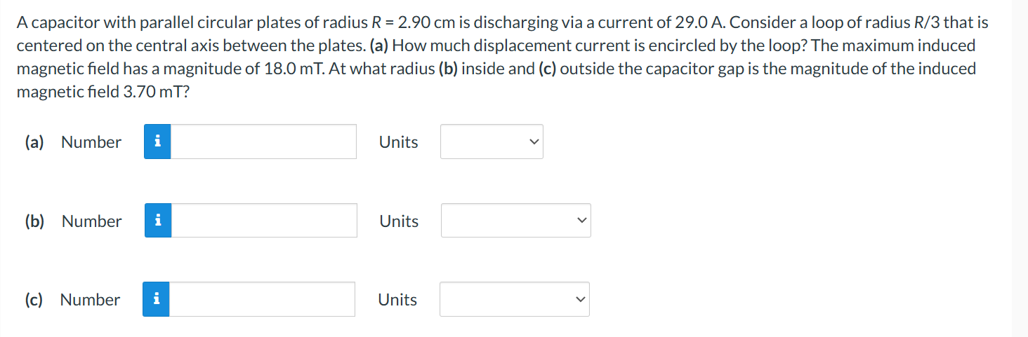 A capacitor with parallel circular plates of