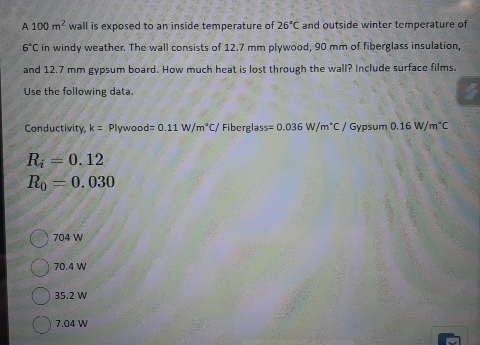 A 1 0 0 m 2 wall is exposed to an inside
