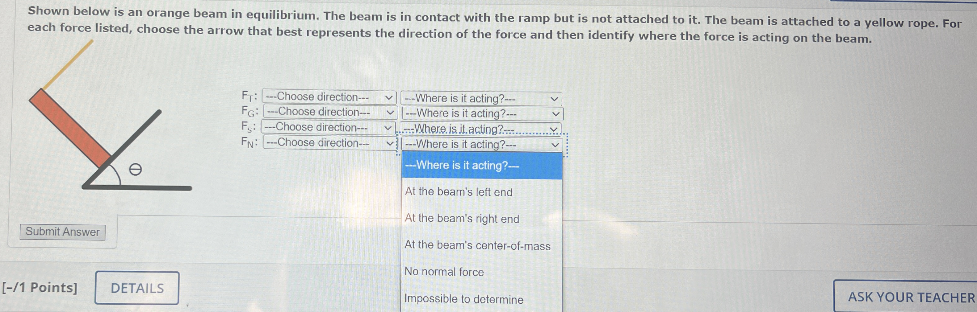 Draw the direction Shown below is an orange beam
